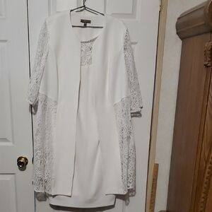 Maya Brooke White Lace Detail Dress Suit Size 16W Nwt